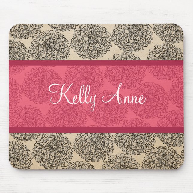 Rosa Vintage Zinnia Mousepad Musmatta (Framsidan)