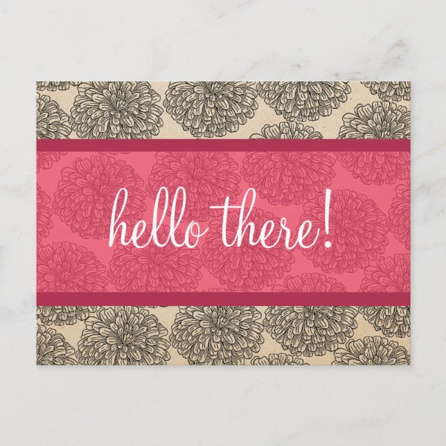 Rosa Vintage Zinnia-vykort Vykort (Framsida)