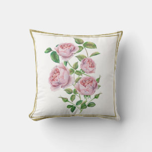 Rosa vintageblommor Botaniska gröna blad Guld Kudde