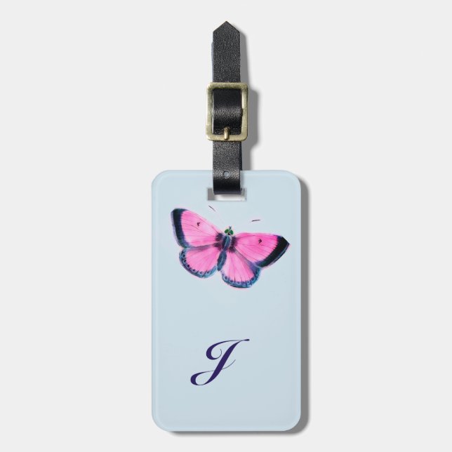 rosa vintagefjäril no2 bagagebricka (Vertikal Framsida)