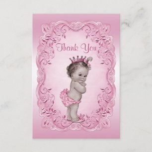 Rosa vintagePrincess baby shower för tack Kort