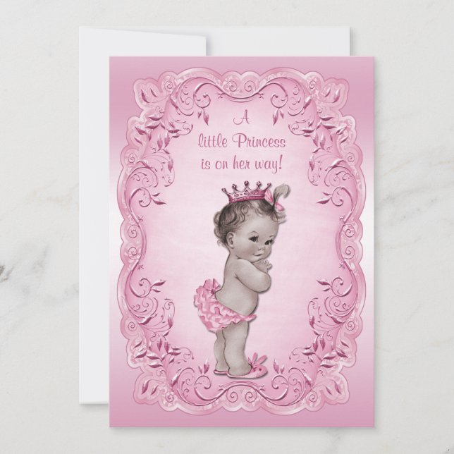 Rosa vintagePrincess baby shower Inbjudningar (Framsida)
