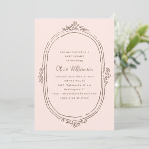 Rosa vintageram Elegant babyfirande Inbjudningar