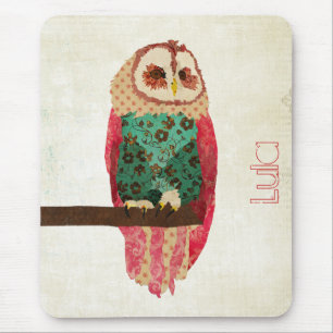 Rosa vintageuggla Mousepad Musmatta