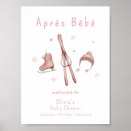 Rosa Vinter Après Bébé Skid Baby Shower Välkomstsk Poster