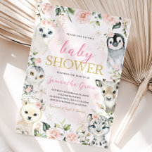 Rosa vinter arktiska djur Baby Shower