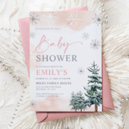 Rosa Vinter Babyshower för Flickor Inbjudningar