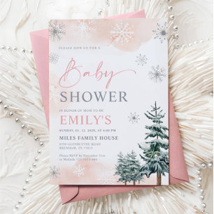 Rosa Vinter Babyshower för Flickor Inbjudningar