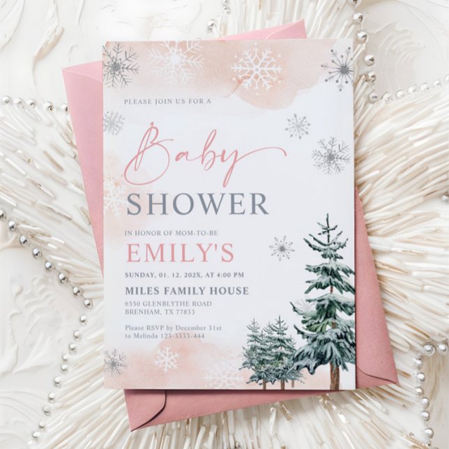 Rosa Vinter Babyshower för Flickor Inbjudningar (Skapare uppladdad)