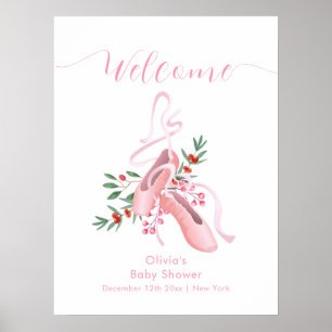 Rosa vinter ballerina tutu baby shower välkomstsky poster