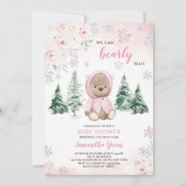 Rosa Vinter Bear Baby Shower Inbjudningar