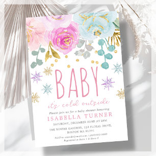 Rosa vinter blommande baby shower inbjudningar