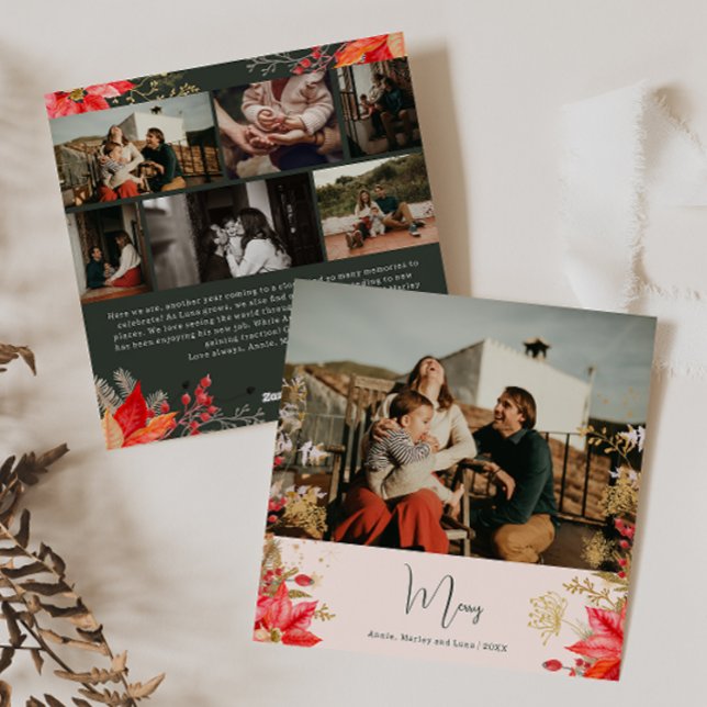 Rosa Vinter Blommigt Merry Seven Photo jul Julkort (Skapare uppladdad)