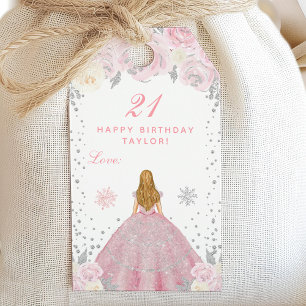 Rosa Vinter Blond Hår Prinsessa Födelsedagsfest Presentetikett