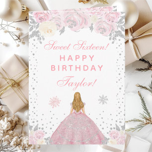 Rosa Vinter Blond Hår Prinsessa Sweet Sixteen Kort