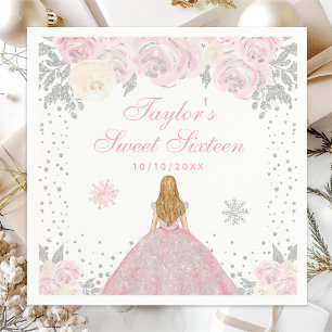 Rosa Vinter Blond Hår Prinsessa Sweet Sixteen Pappersservett