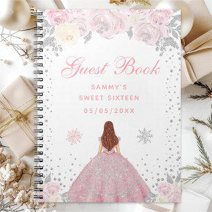Rosa Vinter Brunhårig Prinsessa Sweet Sixteen Anteckningsbok