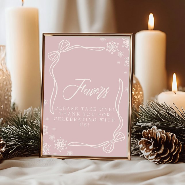 Rosa vinter Coquette Favor Bordsskylt  Inbjudningar (Pink Winter Coquette Favor Table Sign Invitation)