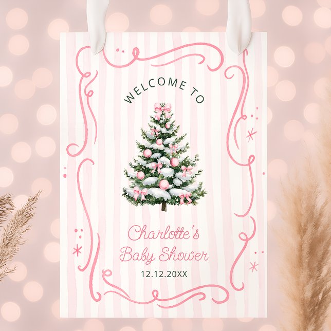 Rosa Vinter Flicka Baby Shower Välkomst Poster (Skapare uppladdad)