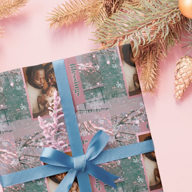 Rosa vinter jul familjefoto presentpapper (Skapare uppladdad)