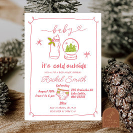 Rosa vinter jul Handritad baby shower Inbjudningar