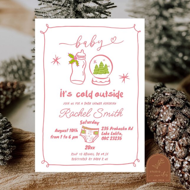 Rosa vinter jul Handritad baby shower Inbjudningar (Skapare uppladdad)