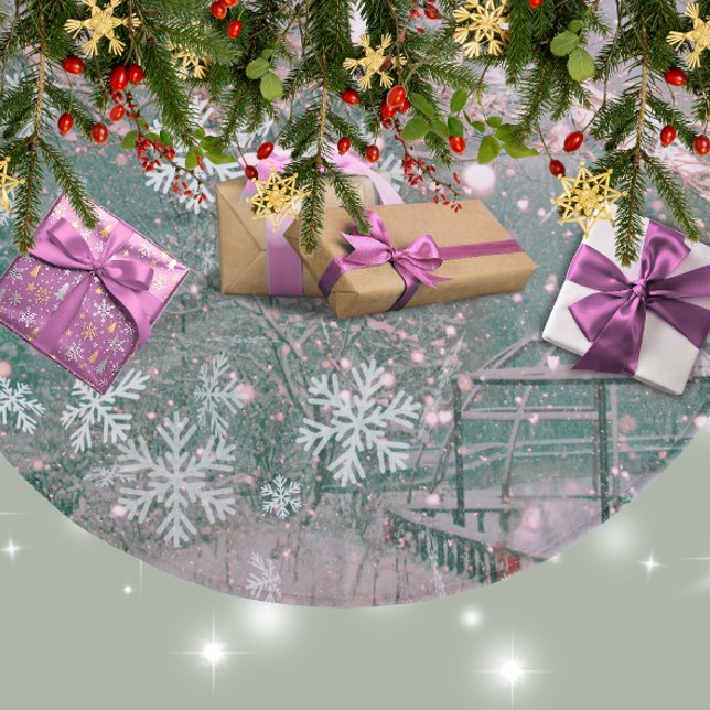 Rosa vinter jul lantlig scen  julgransmatta fleece (Skapare uppladdad)