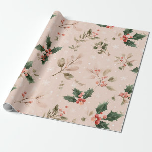 Rosa vinter - julblad och snöflingor (2) presentpapper
