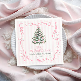 Rosa vinter julgran baby shower pappersservett
