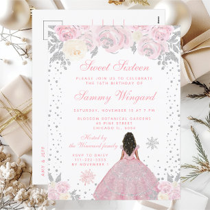 Rosa vinter mörk hud prinsessa Sweet Sixteen Vykort