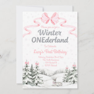 Rosa vinter Onederland 1-års inbjudan