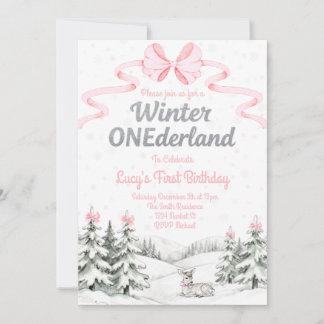 Rosa vinter Onederland 1-års inbjudan
