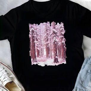 Rosa vinter skog t shirt