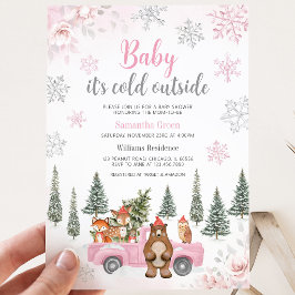 Rosa Vinter Skogs Baby Shower Inbjudningar
