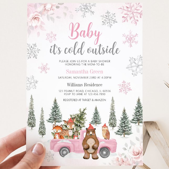 Rosa Vinter Skogs Baby Shower Inbjudningar (Skapare uppladdad)