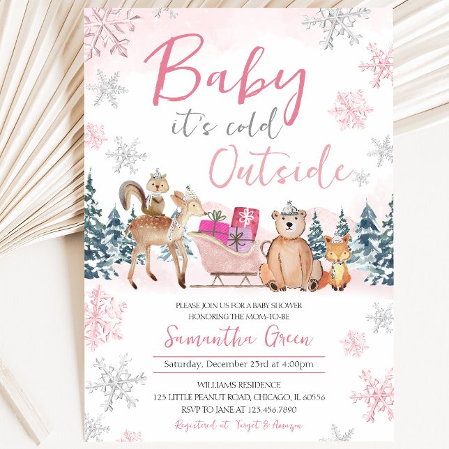 Rosa Vinter Skogs Baby Shower Inbjudningar (Skapare uppladdad)