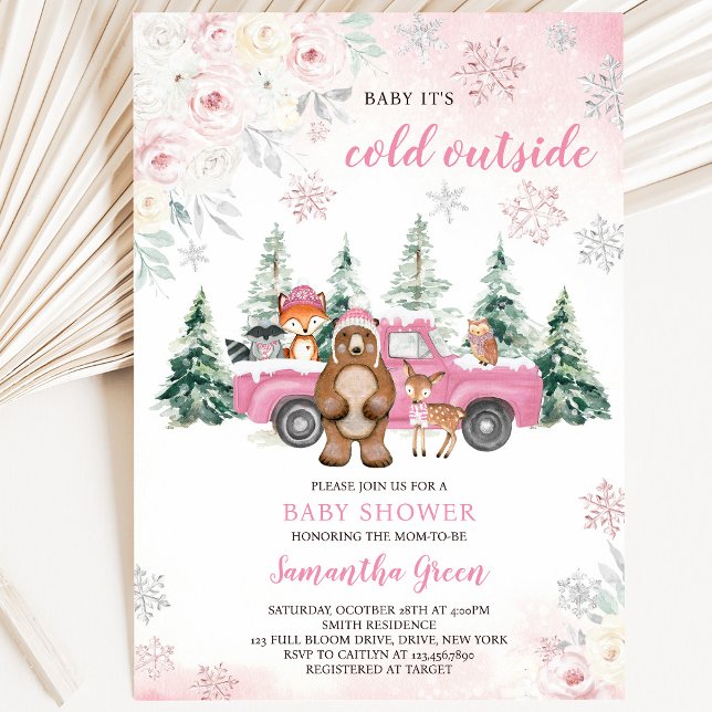 Rosa Vinter Skogs Baby Shower Inbjudningar (Skapare uppladdad)
