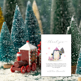 Rosa Vinter Skogs Pingvin Baby Shower Tack Kort