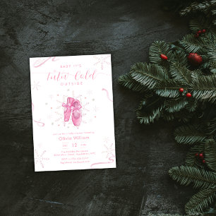 Rosa Vinter Snöflinga Ballerina Babyfirande Inbjudningar