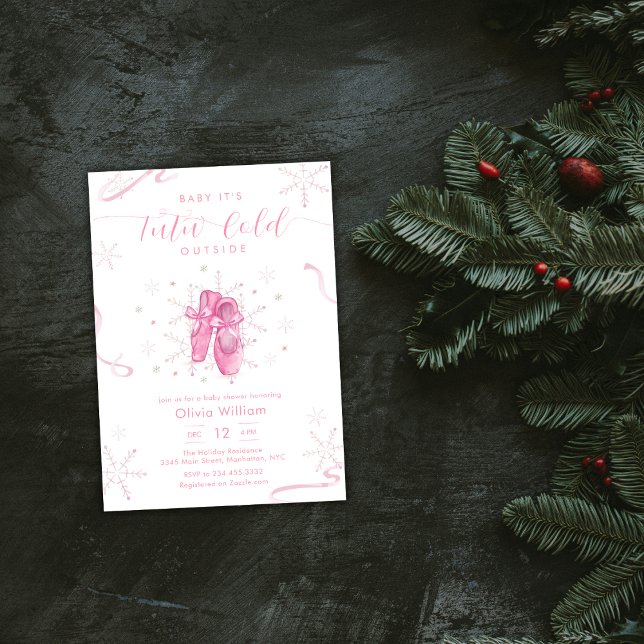 Rosa Vinter Snöflinga Ballerina Babyfirande Inbjudningar (Pink Winter Snowflake Ballerina Baby Shower Invitation)