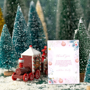 Rosa Vinter Snöflinga Blommig Baby Shower Tack Kort