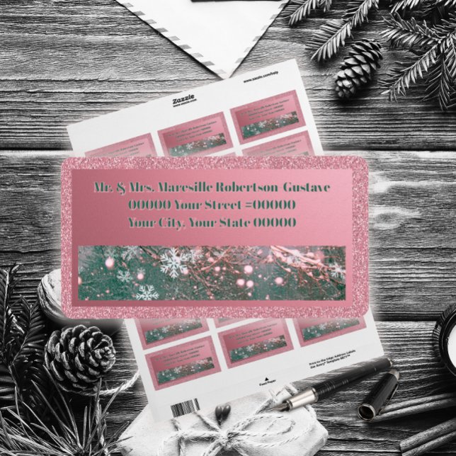 Rosa Vinter Ställa in Elegant jul Adressetikett (Skapare uppladdad)