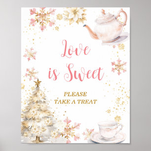 Rosa Vinter Tekalk Barnkalas Kärlek är Sött Poster