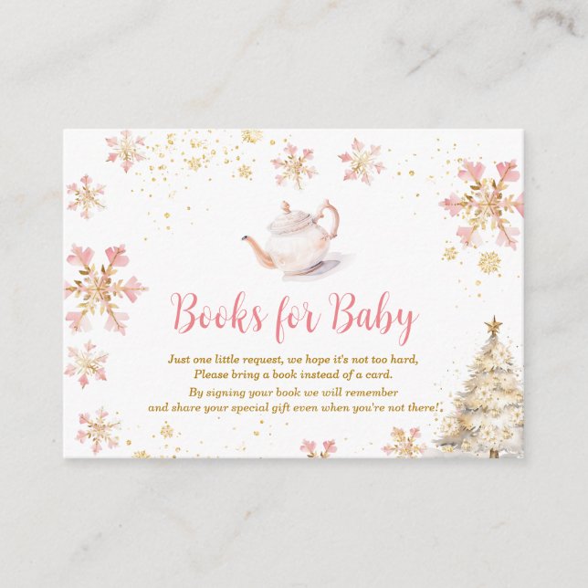 Rosa vinter teparty baby shower-böcker för bebis tilläggskort (Framsida)
