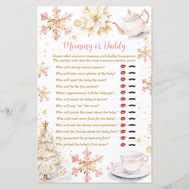 Rosa Vinter Tesalong Baby Shower Mamma eller Pappa (Framsida)