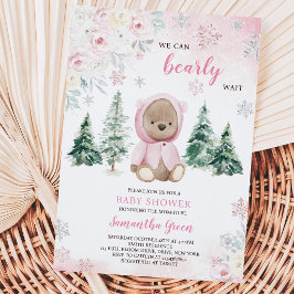 Rosa vinterbjörn - baby shower inbjudningar