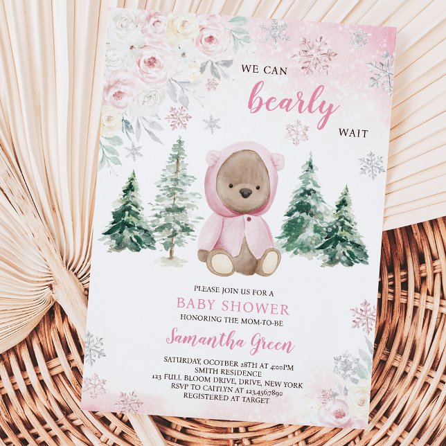 Rosa vinterbjörn - baby shower inbjudningar (Skapare uppladdad)