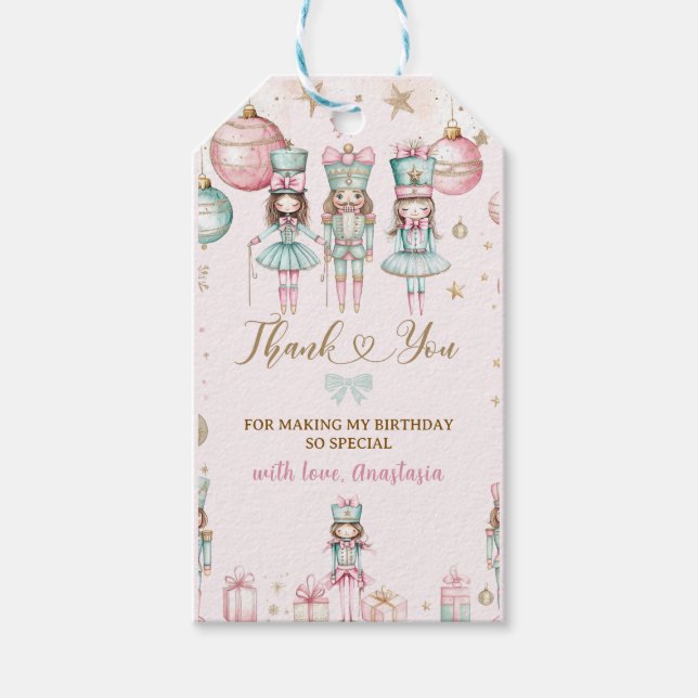 Rosa Vinterjul-Ballerinas-födelsedag Presentetikett (Framsidan)