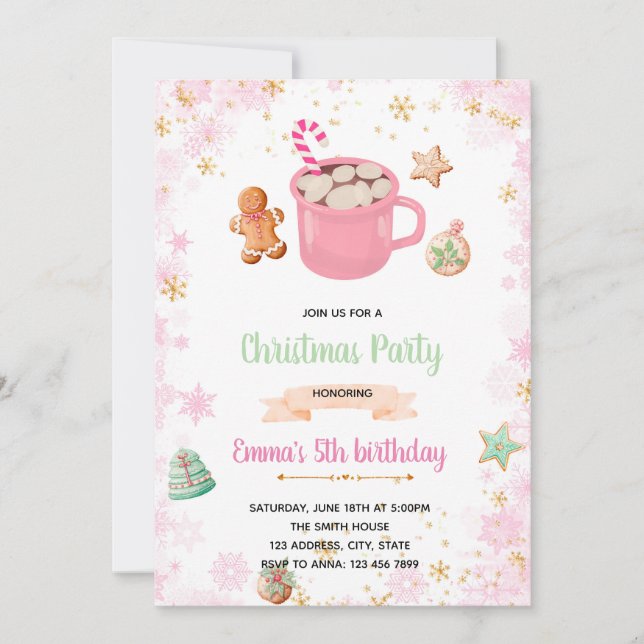Rosa vinterkakor och kakao inbjudan (Framsida)