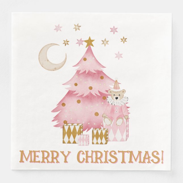 Rosa vinterkandisbjörn av helgdag pappersservett (Framsida)